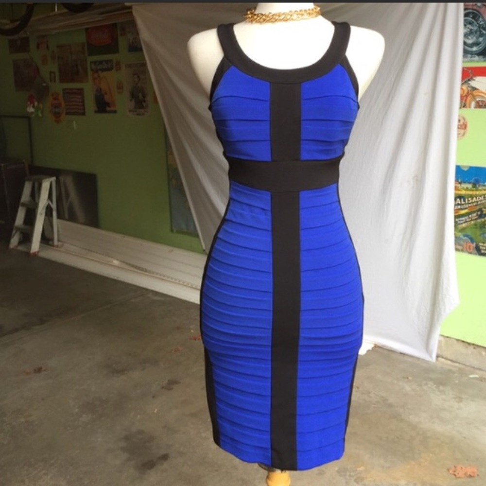 Caché sapphire and black dress